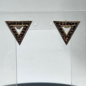 Anna Beck Signed Sterling Silver Gold Plated Open Triangle Dotted Stud Earrings‎